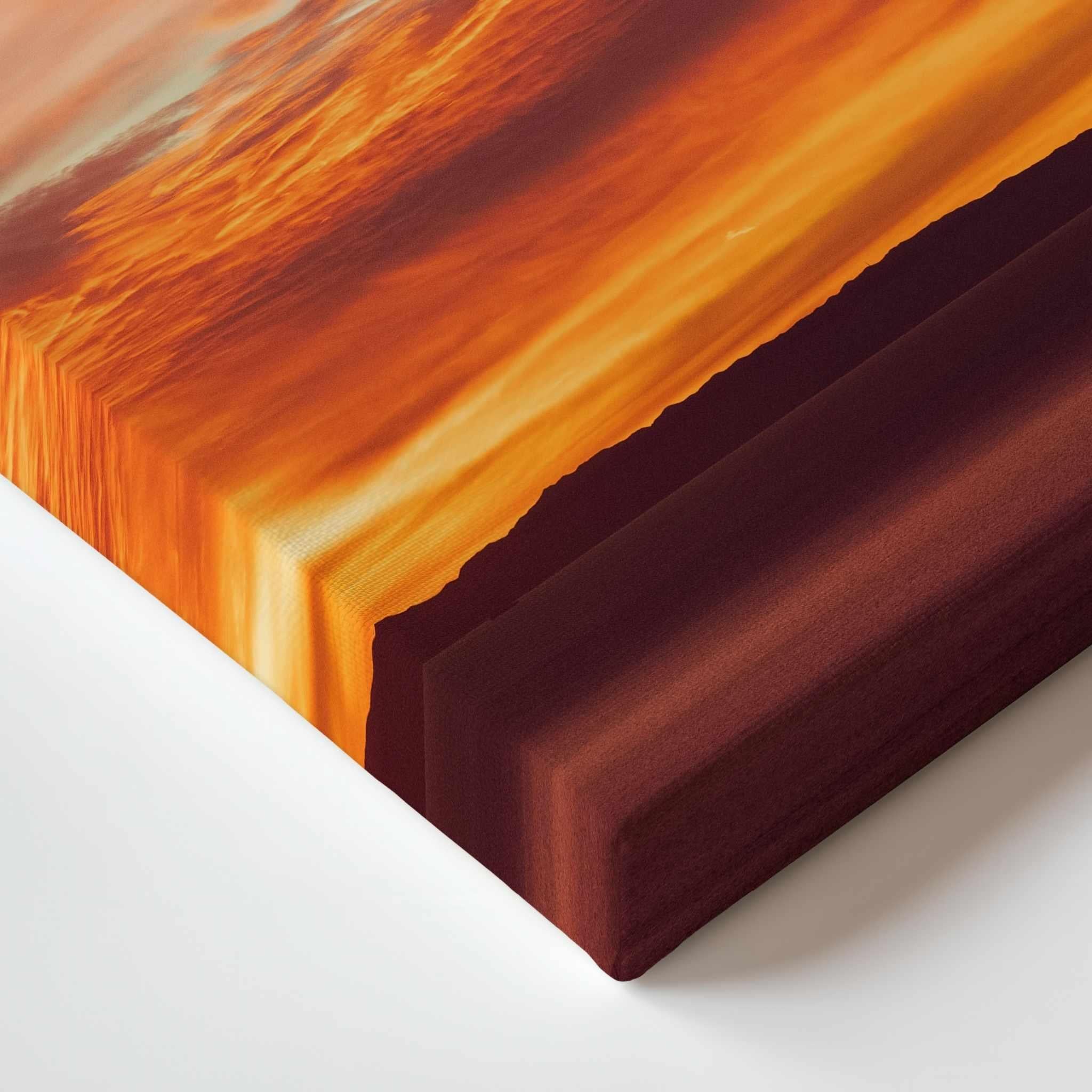 Close-up of Catalina Beneath Crimson Skies gallery-wrapped canvas corner featuring a dramatic Catalina Island sunset with wrapped image edges.