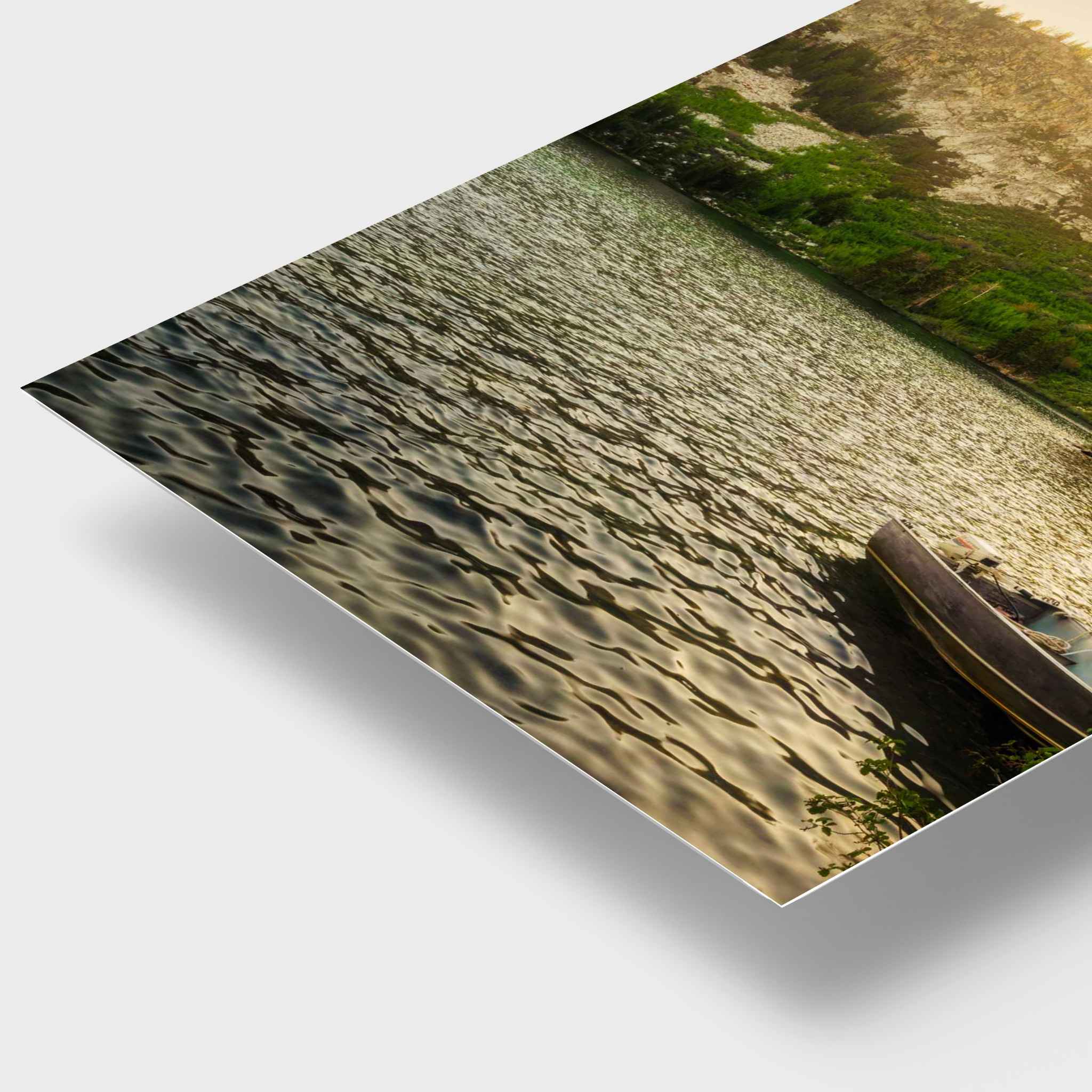 Golden Hour Above Twin Lakes metal print close-up showing the sleek edge, fine image detail, and luminous surface of the HD metal print.