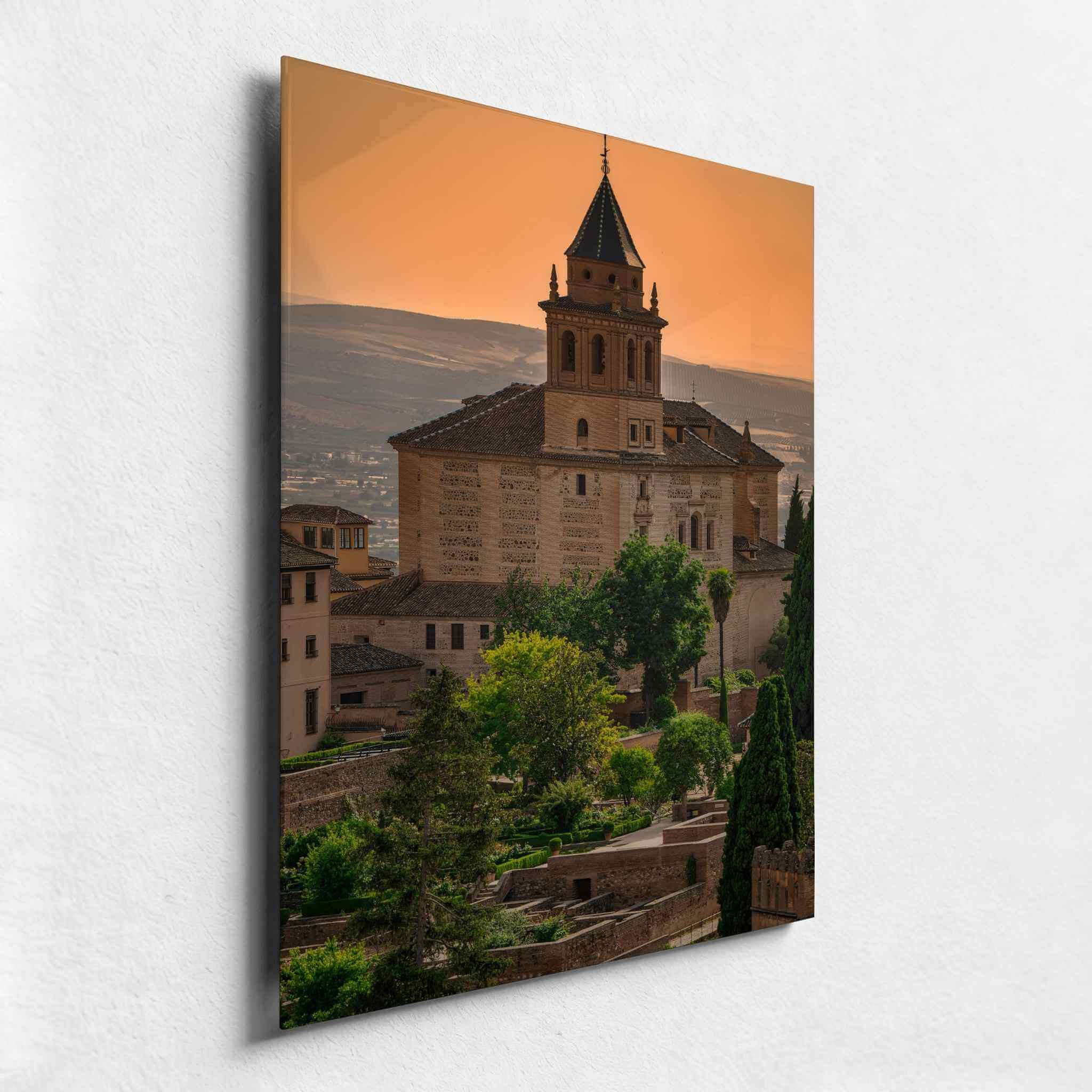 Angled side view of Summer Light at the Alhambra canvas print showing the finished edge and depth.