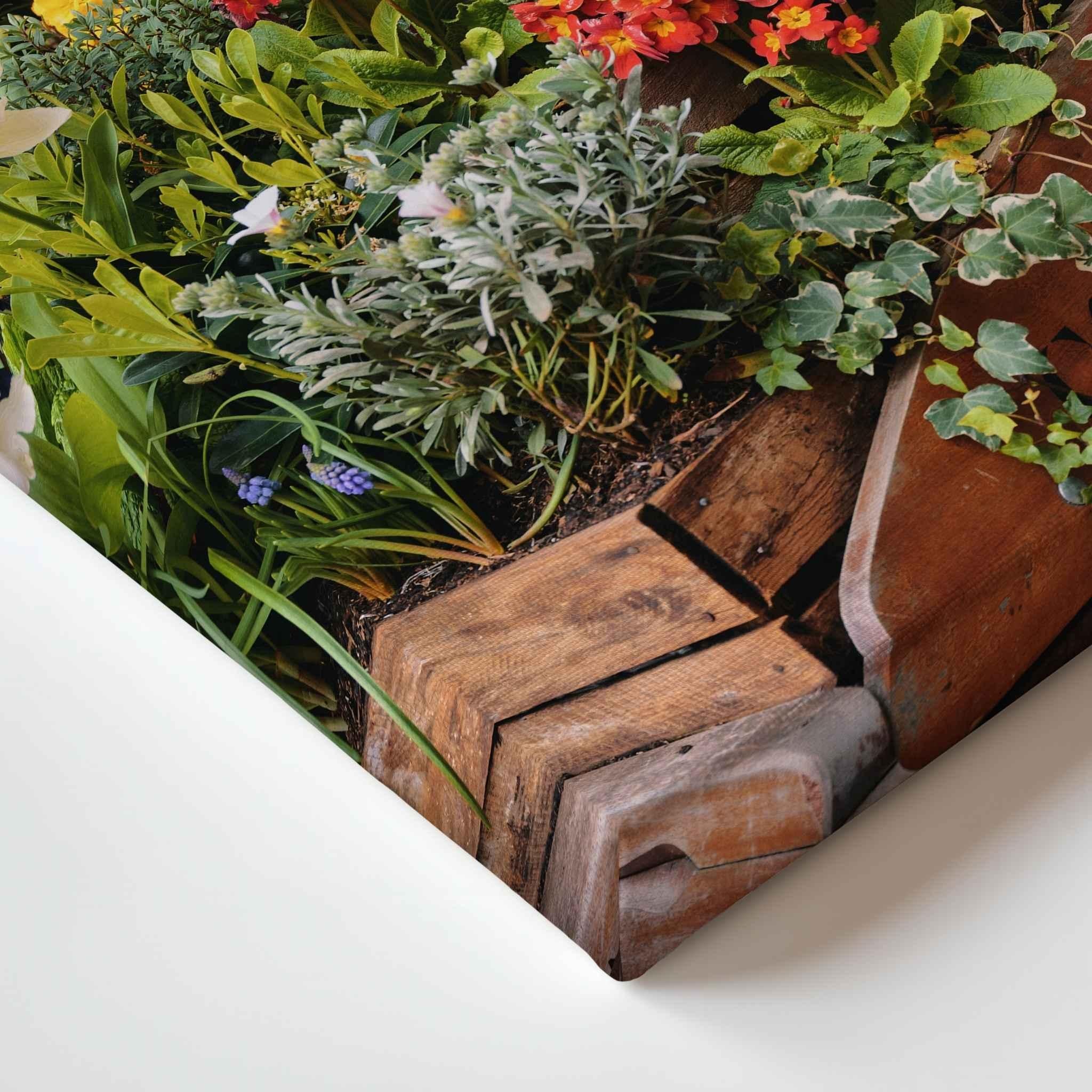 Close-up of the "Covent Garden in Bloom" fine art canvas by Abigail Diane Photography, featuring vibrant flowers at Covent Garden in London, England. Gallery-wrapped canvas showcasing premium texture, rich color, and museum-quality craftsmanship.