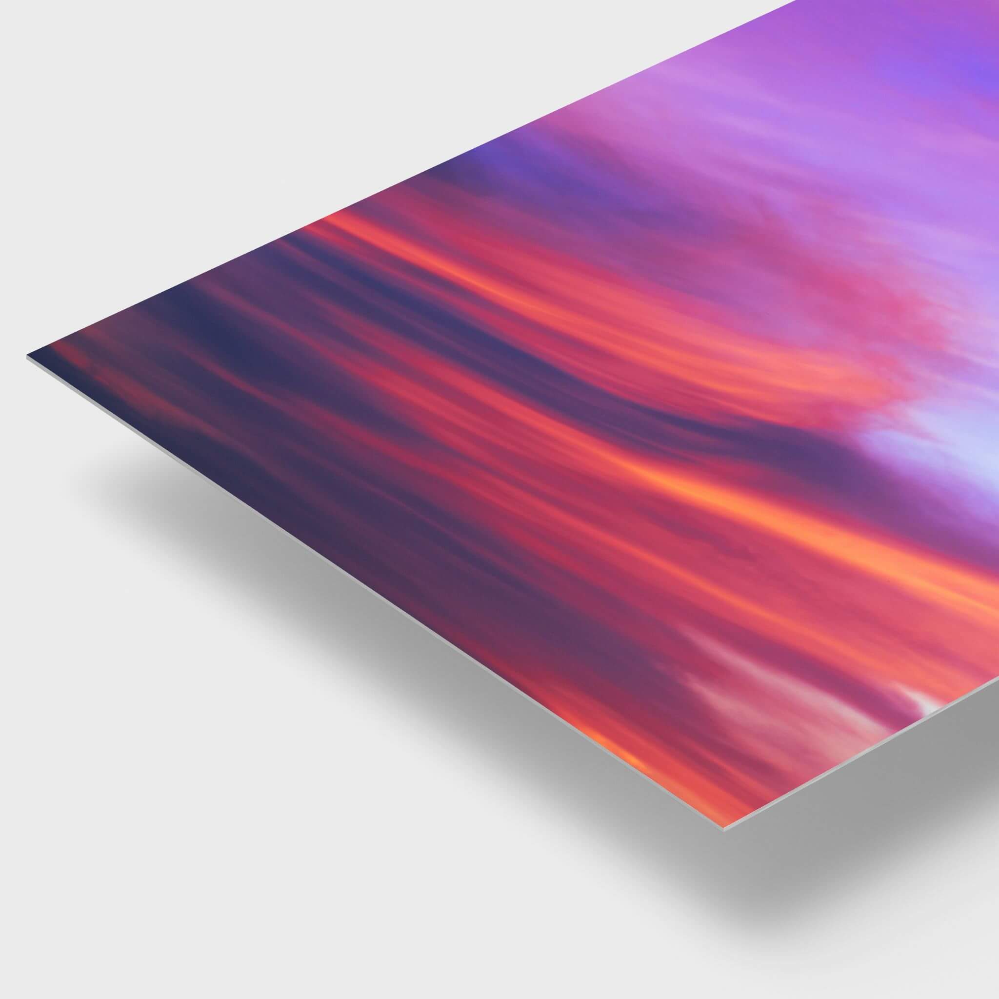 Lavender Dreams dye-sublimation metal print showcasing sweeping lavender, pink, coral, and blue sunset clouds across the evening sky. Contemporary cloudscape wall art by Abigail Diane Photography with exceptional color and clarity.