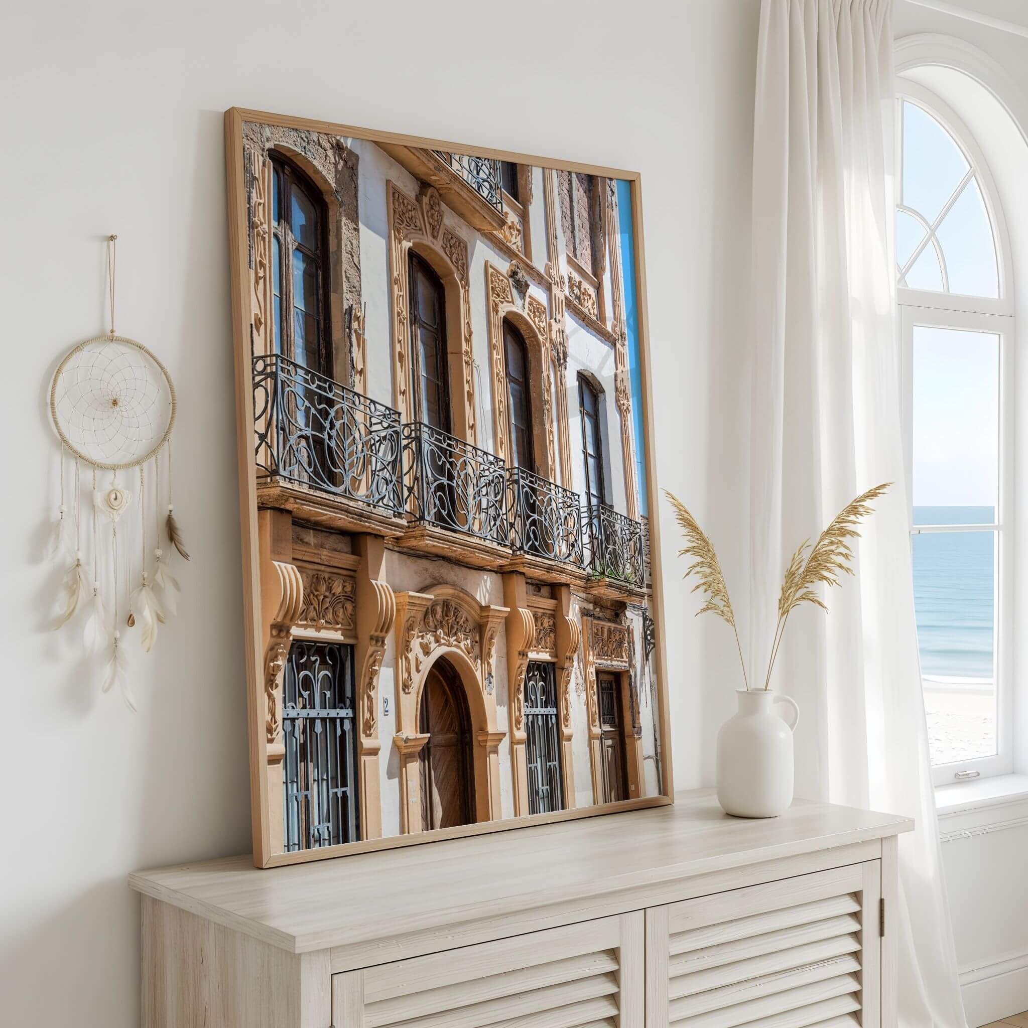 Ronda architectural details framed fine art print featuring ornate stonework, arched windows and wrought-iron balconies in Ronda, Spain. Photographed by  Abigail Diane Photography.